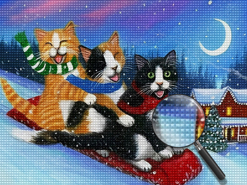 Katzen Weihnachten Schnee Diamond Painting