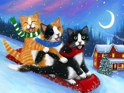 Katzen Weihnachten Schnee Diamond Painting