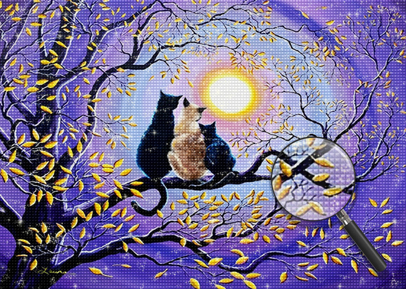 Katzenfamilie unter dem Mond Diamond Painting