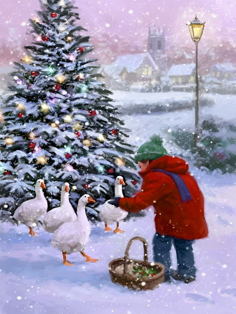 Kind Gänse Weihnachtsbaum Diamond Painting