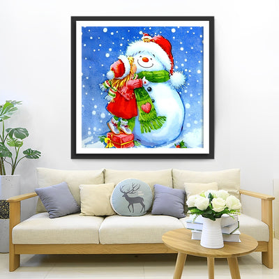 Kind und Weihnachtsschneemann Diamond Painting