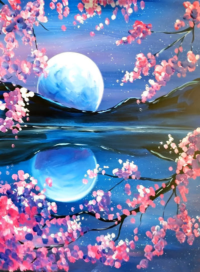 Kirschblüten und Vollmond Diamond Painting