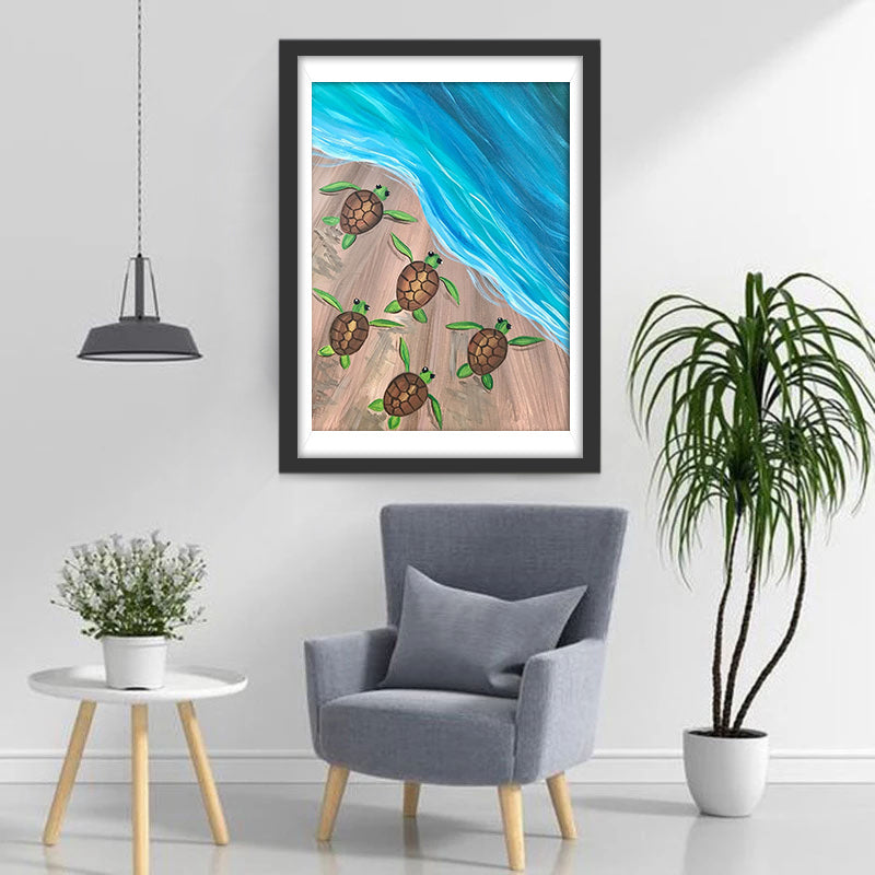 Kleine Meeresschildkröten am Meer Diamond Painting