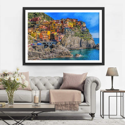 Kleine Stadt neben Klippen in Italien Diamond Painting