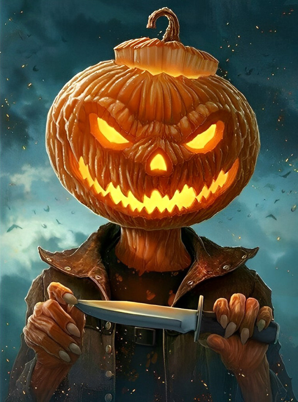 Kürbis-Teufel mit einem Messer Diamond Painting