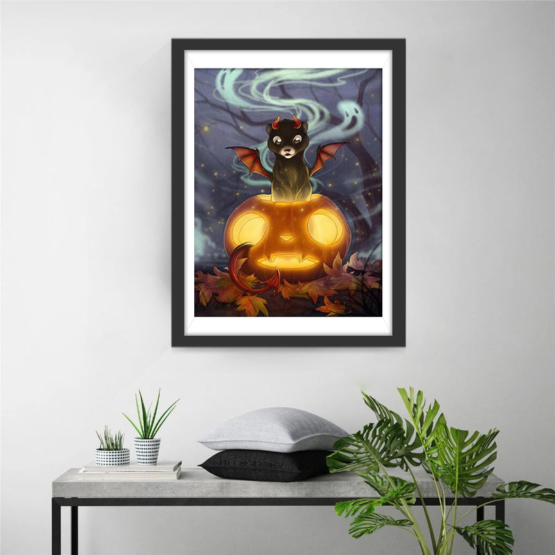 Kürbislaterne und Fledermaus Diamond Painting
