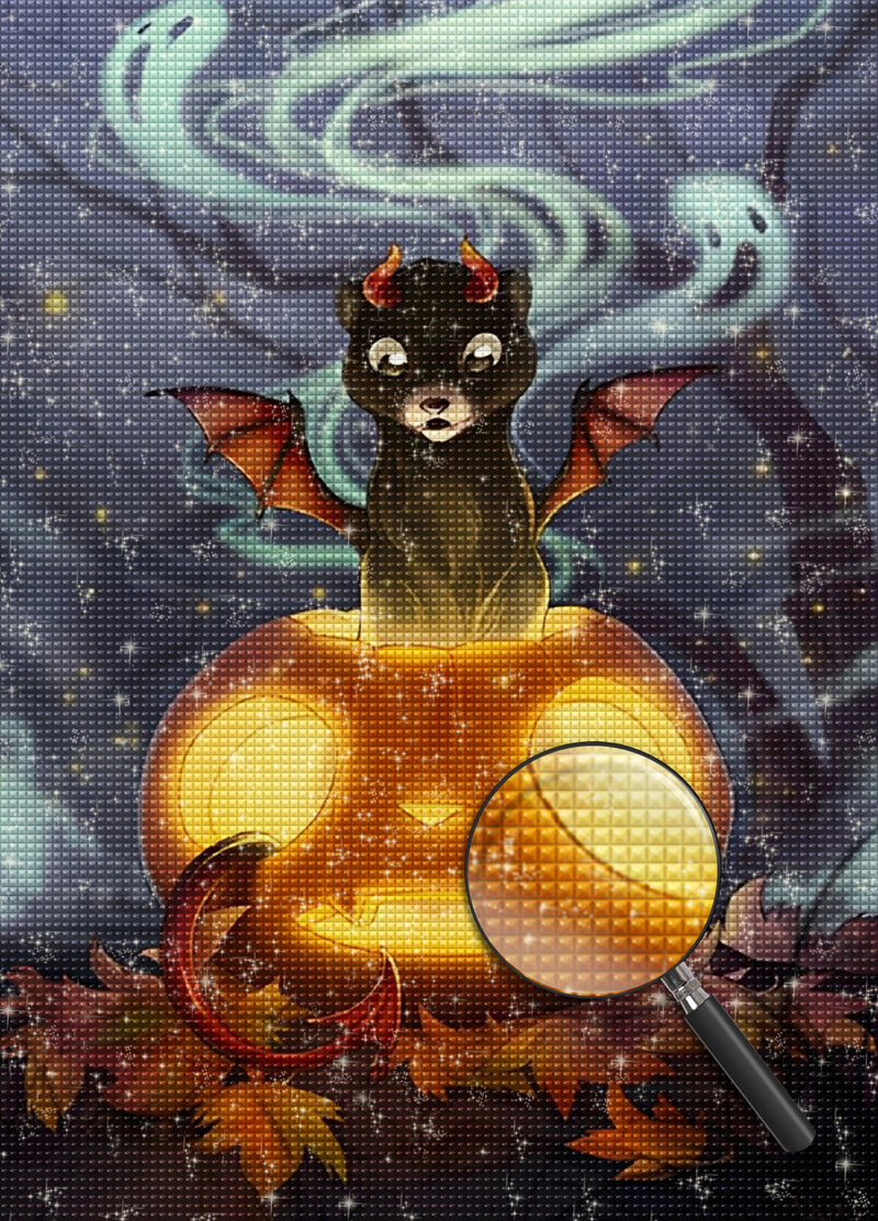 Kürbislaterne und Fledermaus Diamond Painting