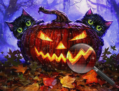 Kürbislaterne und schwarze Katze Diamond Painting