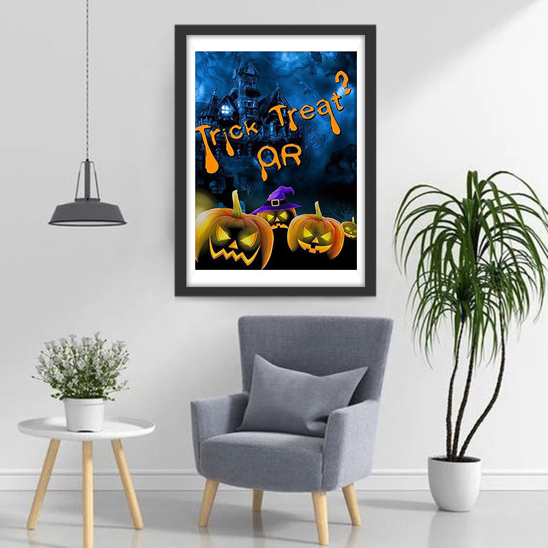 Kürbislaternen und Schloss Diamond Painting