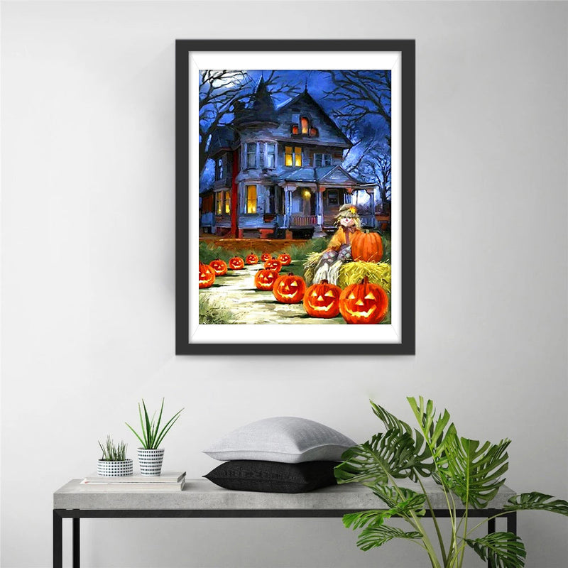 Kürbislaternen und Terror-Schloss Diamond Painting
