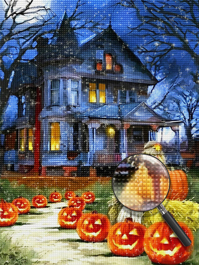 Kürbislaternen und Terror-Schloss Diamond Painting