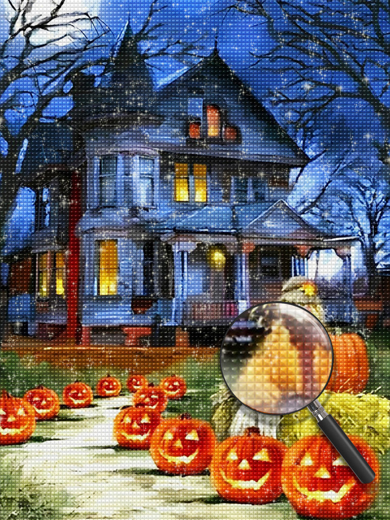 Kürbislaternen und Terror-Schloss Diamond Painting