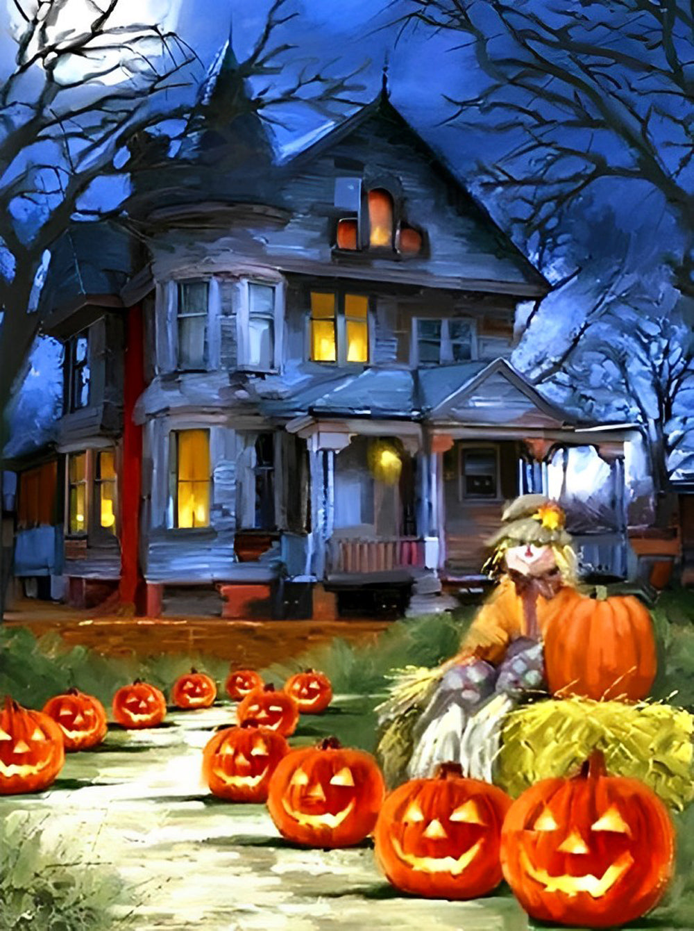 Kürbislaternen und Terror-Schloss Diamond Painting