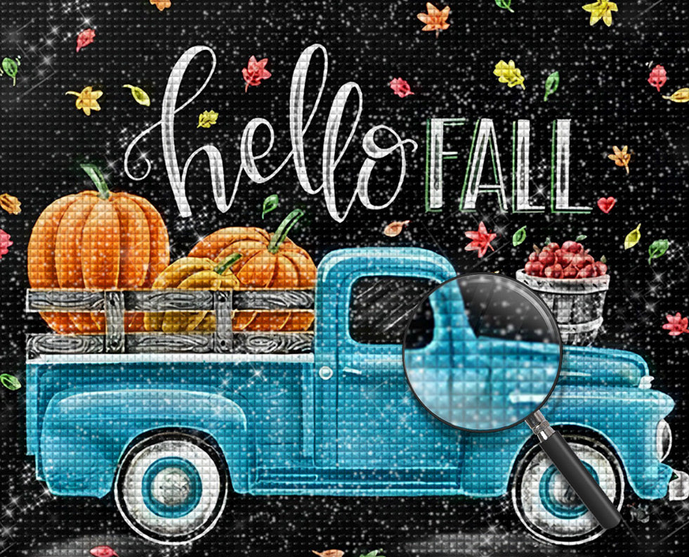 Kürbisse und blauer Wagen Diamond Painting