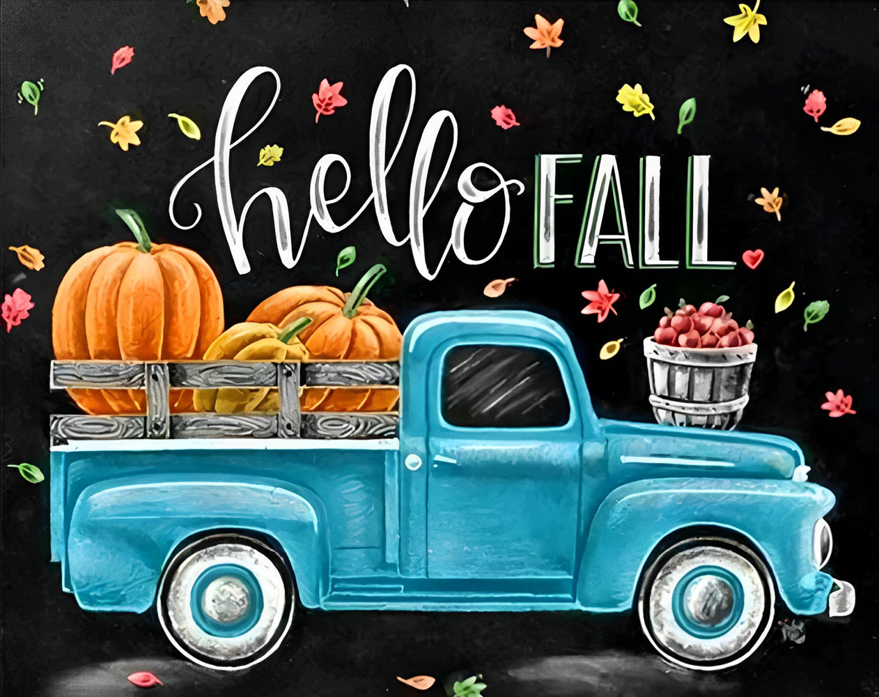 Kürbisse und blauer Wagen Diamond Painting