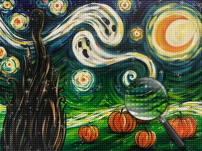 Kürbisse und Geist an Halloween Diamond Painting