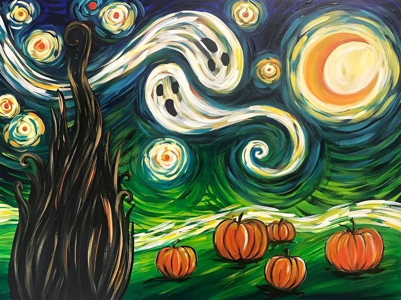 Kürbisse und Geist an Halloween Diamond Painting