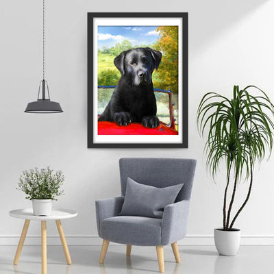 Labrador auf dem roten Wagen Diamond Painting