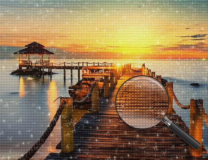 Langer Steg auf dem Meer bei Sonnenuntergang Diamond Painting