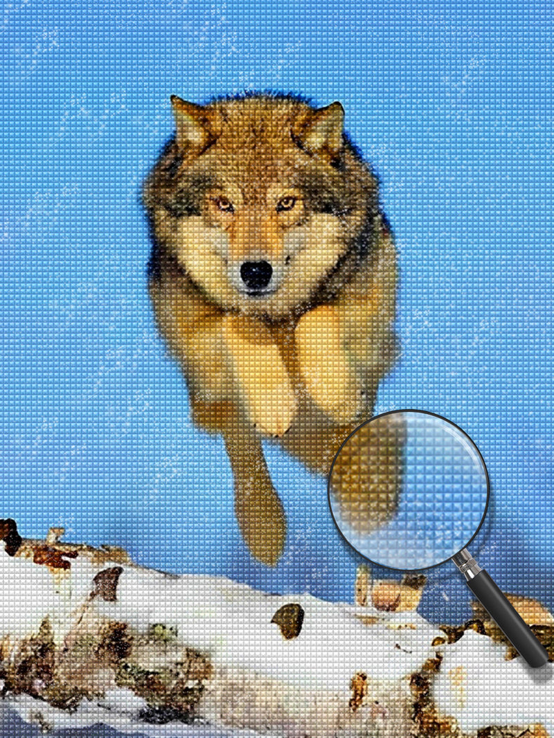 Laufender Wolf im Schnee Diamond Painting