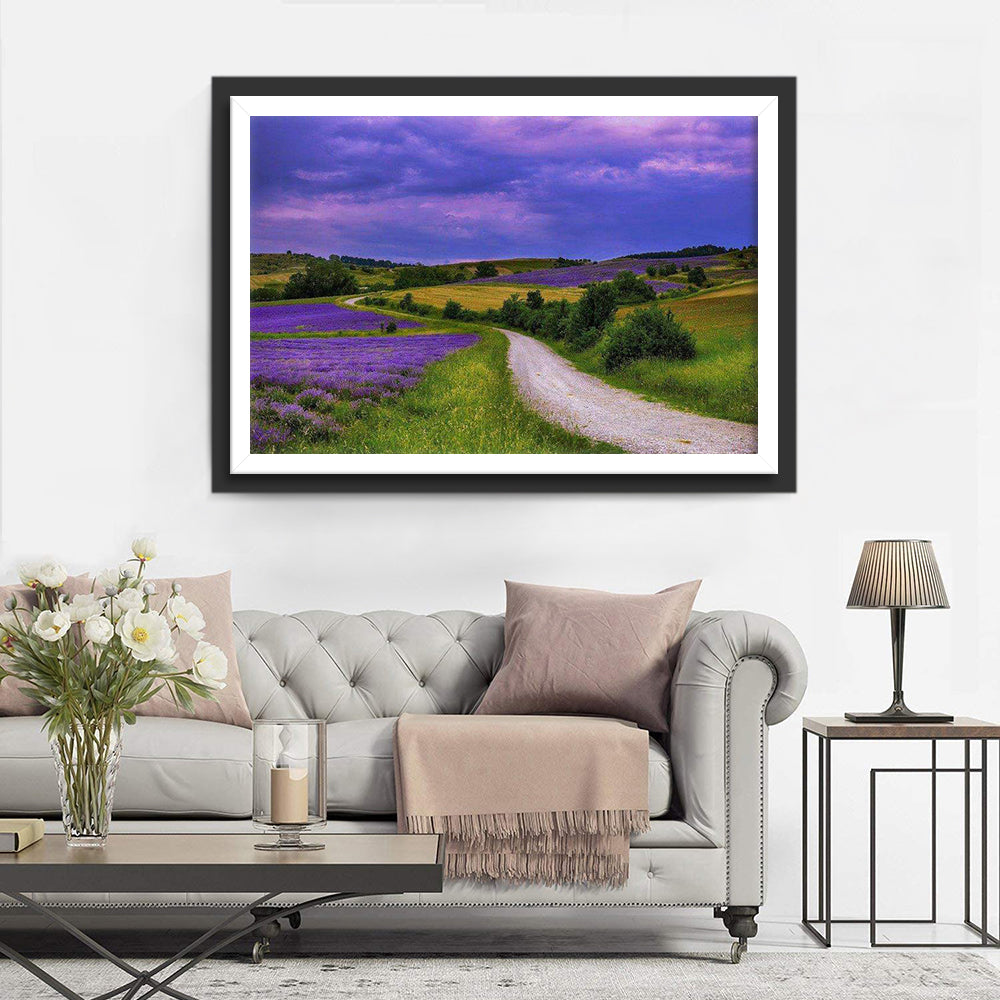 Lavendelfeld und Pfad Diamond Painting