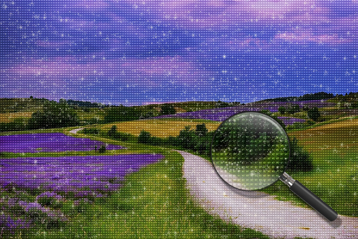 Lavendelfeld und Pfad Diamond Painting