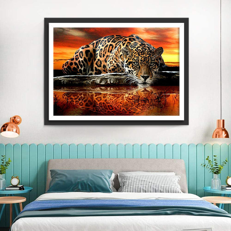 Leopard auf dem Wasser Diamond Painting