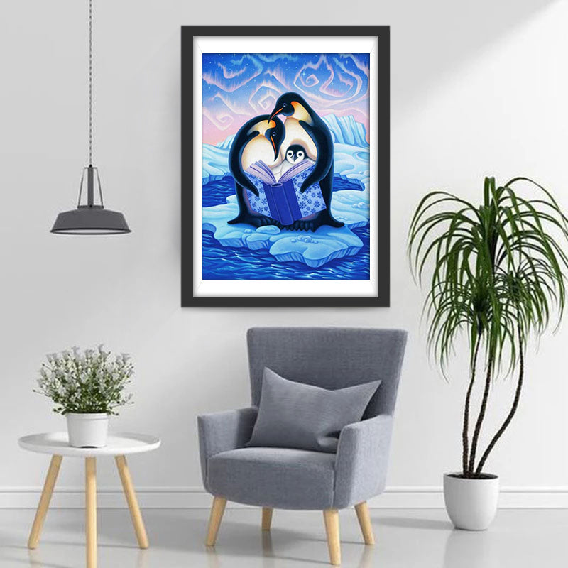 Lesende Pinguinfamilie Diamond Painting