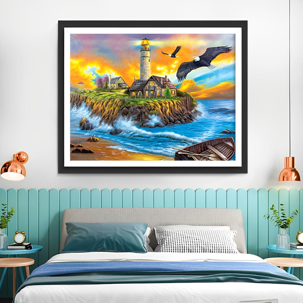 Leuchtturm Adler Meer Diamond Painting