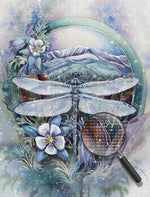 Libelle und weiße Blumen Diamond Painting