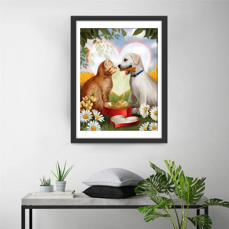 Liebe zwischen Katze und Hund Diamond Painting