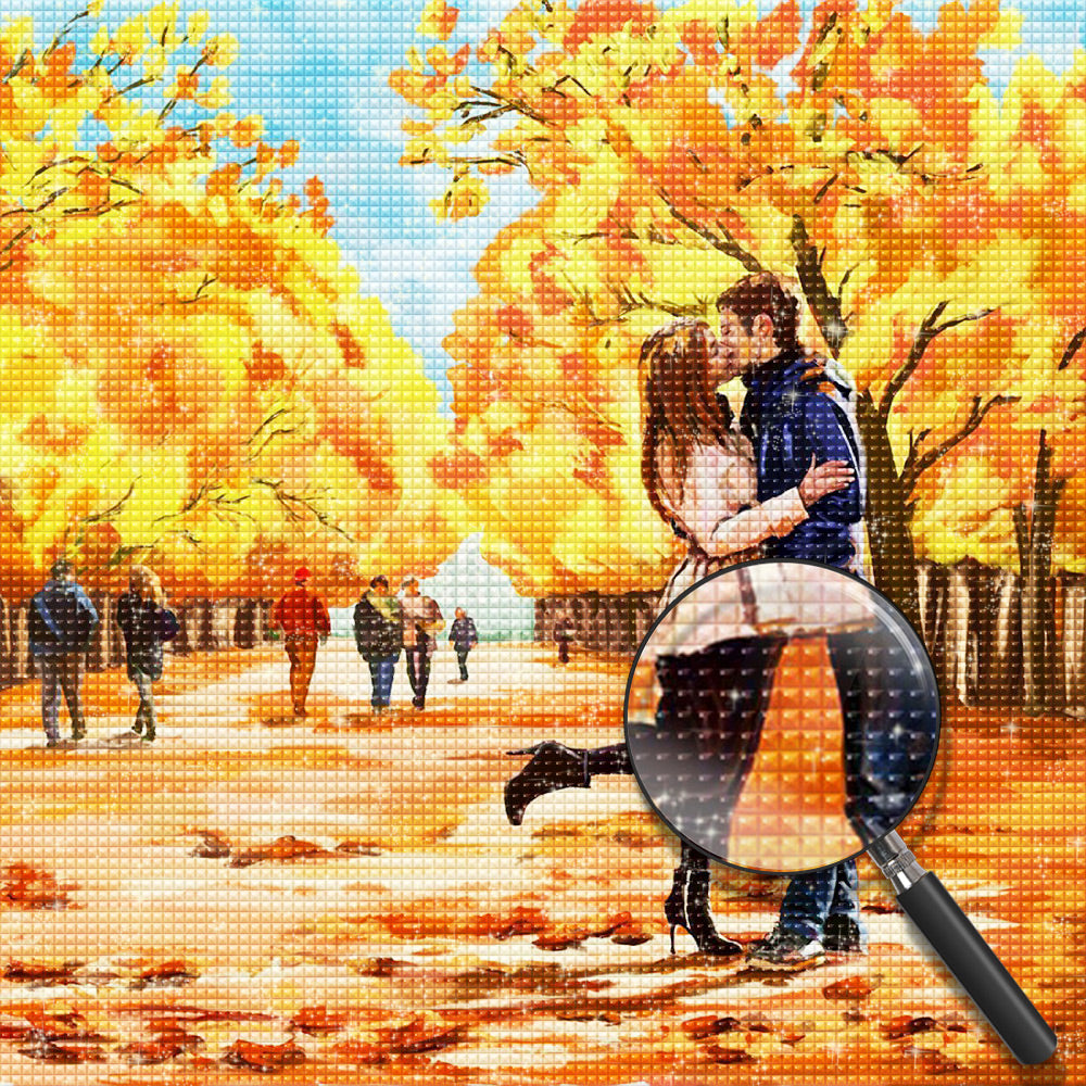Liebespaar unter Bäumen im Herbst Diamond Painting