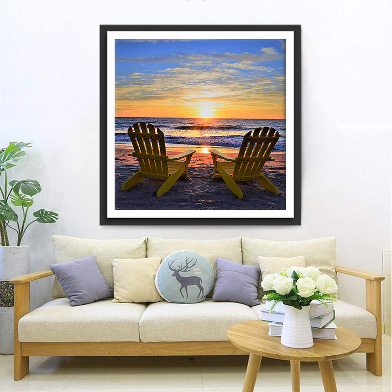 Liegestuhl Strand Sonnenuntergang Diamond Painting