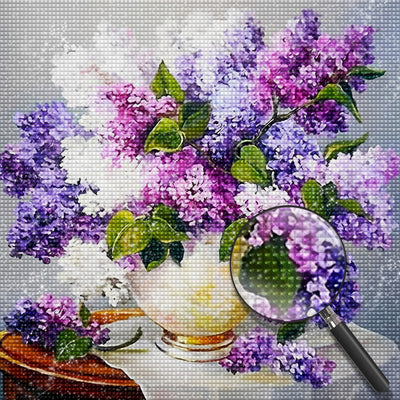 Lila Blumen auf dem Tisch Diamond Painting