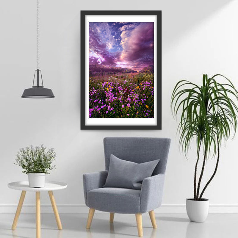 Lila Himmel und Blumen Diamond Painting