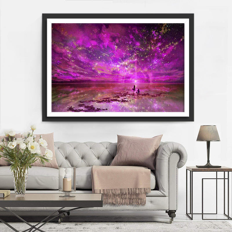 Lila Nordlicht und Liebespaar Diamond Painting