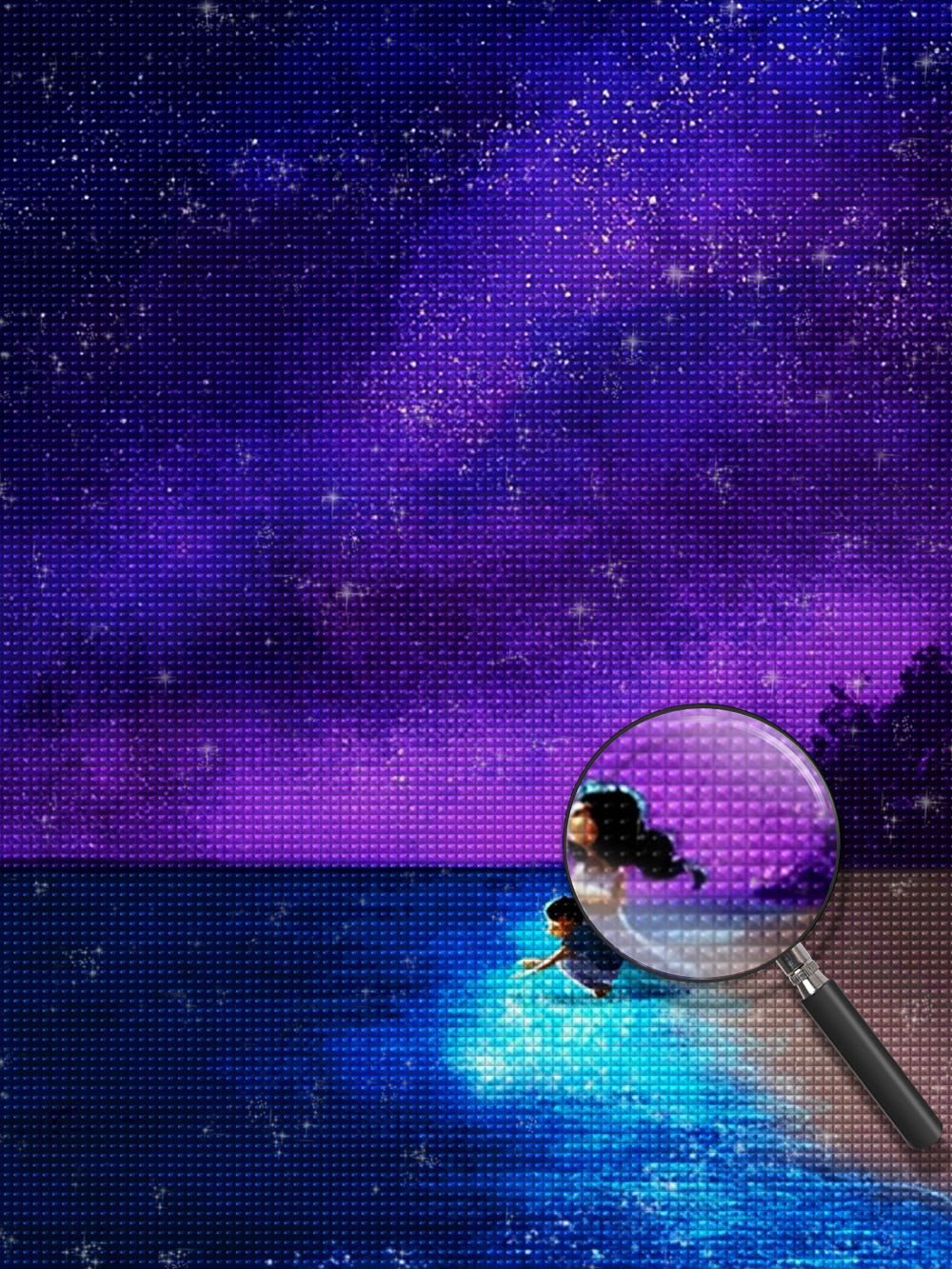 Lila Sternenhimmel und blaues Meer Diamond Painting