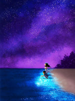 Lila Sternenhimmel und blaues Meer Diamond Painting