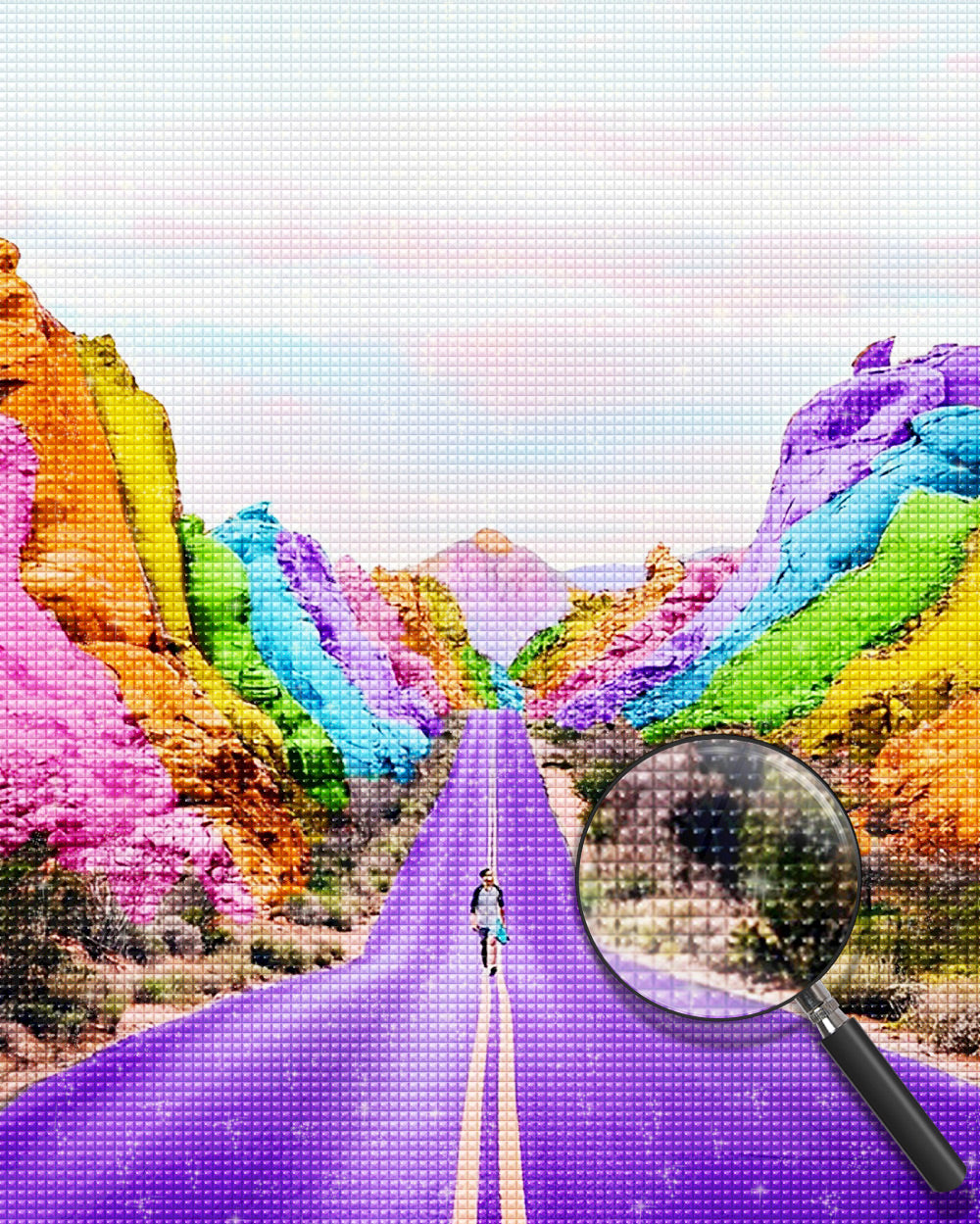 Lila Straße und Regenbogenberg Diamond Painting