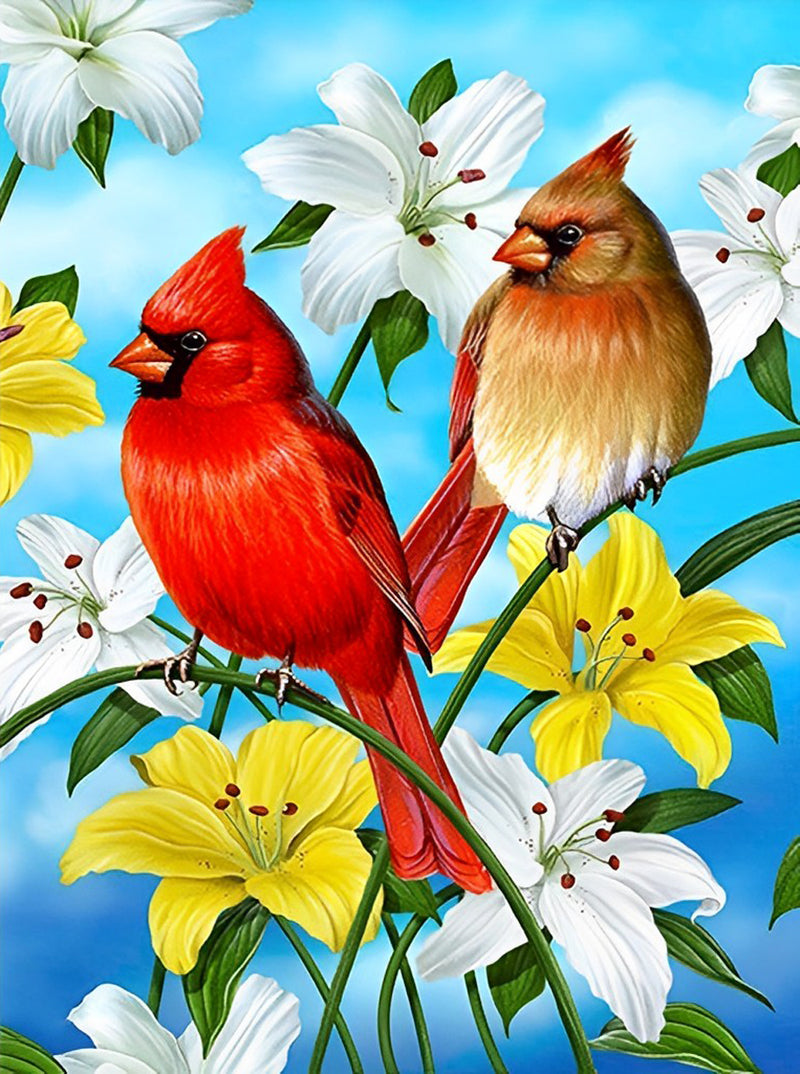 Lilien und Vögel Diamond Painting