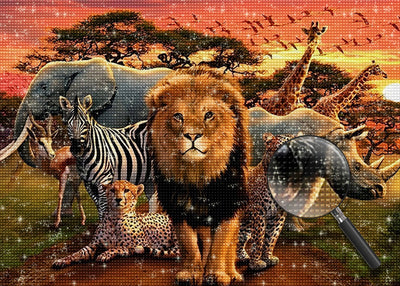 Löwe und andere Tiere auf der Wiese Diamond Painting