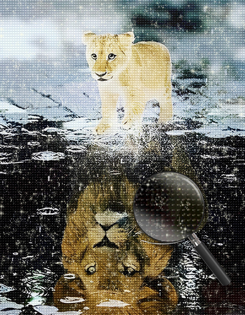 Löwe und Spiegelbild Diamond Painting