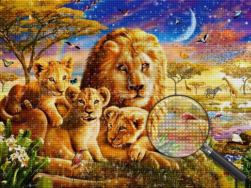 Löwenfamilie im Wald Diamond Painting