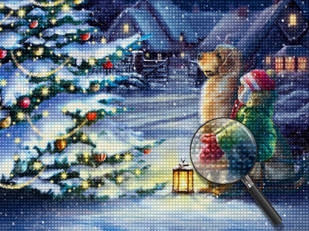 Mädchen Hund Weihnachtsbaum Diamond Painting