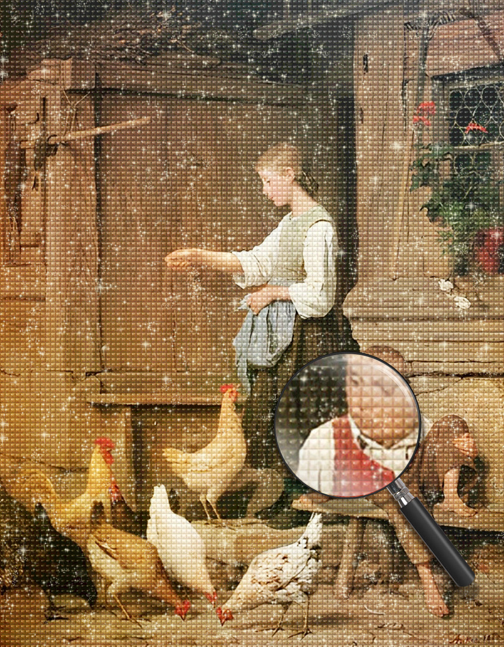 Mädchen und Hühner Diamond Painting