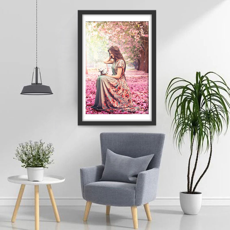 Mädchen unter Baum voller Blumen Diamond Painting