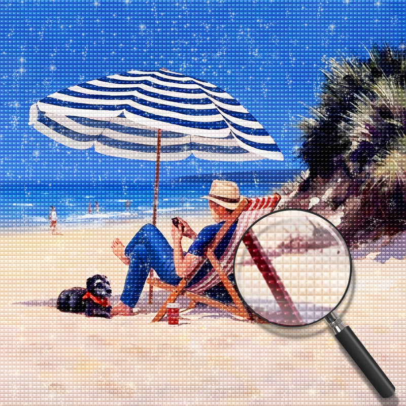 Mann und Hund am Strand Diamond Painting