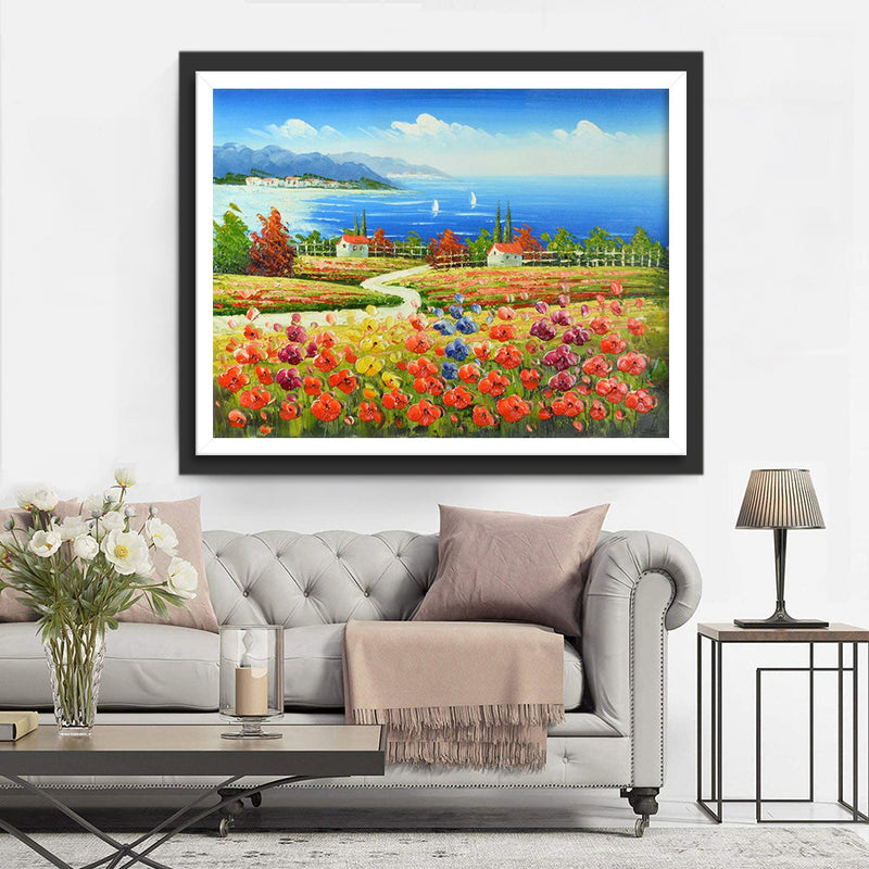 Meer Mohnblumen Dorf Diamond Painting