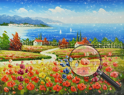 Meer Mohnblumen Dorf Diamond Painting