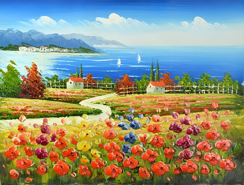 Meer Mohnblumen Dorf Diamond Painting